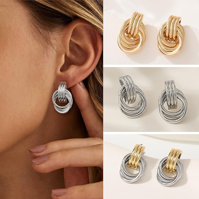 SHERLOVE Stocking Stuffers for Women Chunky Gold Knot Dangle Drop Earrings Trendy Statement Earrings Hypoallergenic Lightweight Gold Jewelry Women Christmas Gifts