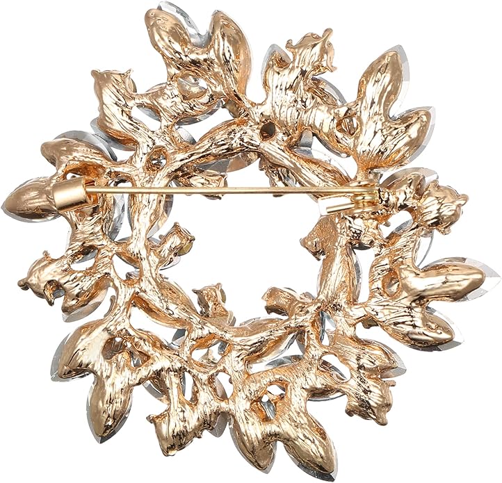 BriLove Austrian Crystal Rhinestone Elegant Flower Marquise Wreath Brooches for Women