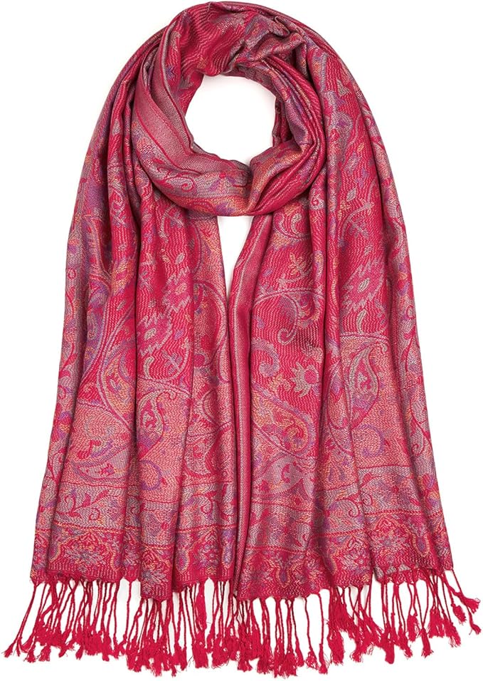QIUTIMIY Paisley Pashmina Shawl Wrap Women Reversible Vintage Jacquard Pashmina Rave Scarf with Fringe for Evening, Wedding
