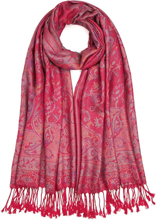 QIUTIMIY Paisley Pashmina Shawl Wrap Women Reversible Vintage Jacquard Pashmina Rave Scarf with Fringe for Evening, Wedding