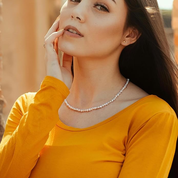 Natural Pearls Choker Necklace for Women Freshwater Baroque Pearl Strand Necklace Chain Cultured Baroque Pearl 18K Gold Plated & S925 Sterling Silver Clasp Choker