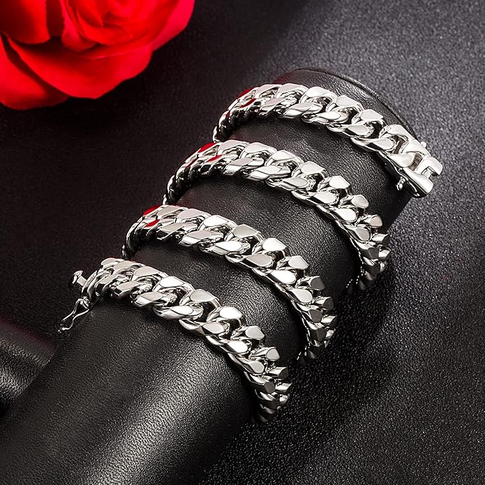 Dankadi Fashion 925 Sterling Silver Solid Miami Cuban Link Chain Necklace 8MM & 12MM- Curb Cuban Thick Big Link Choker For Men 20 "22" 24 "26" 28" Fine Jewelry