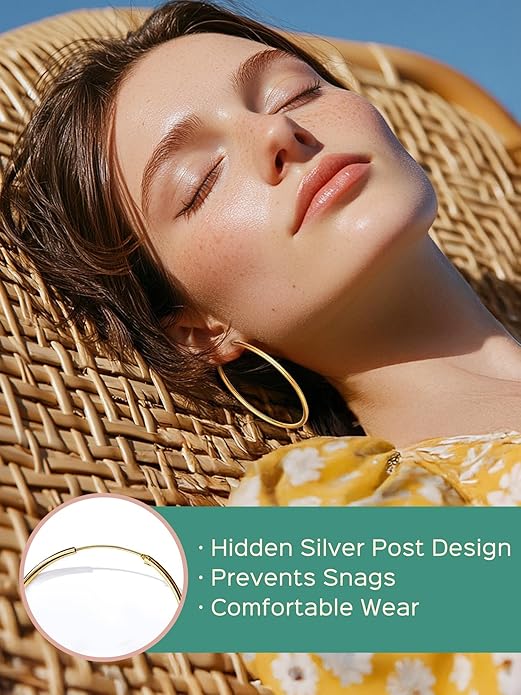ChicSilver Hypoallergenic 925 Sterling Silver Hoop Earrings for Women, Lightweight Large Gold Plated Hoop Earrings, Endless Hoops Huggie Earrings 15/20/30/50/70MM