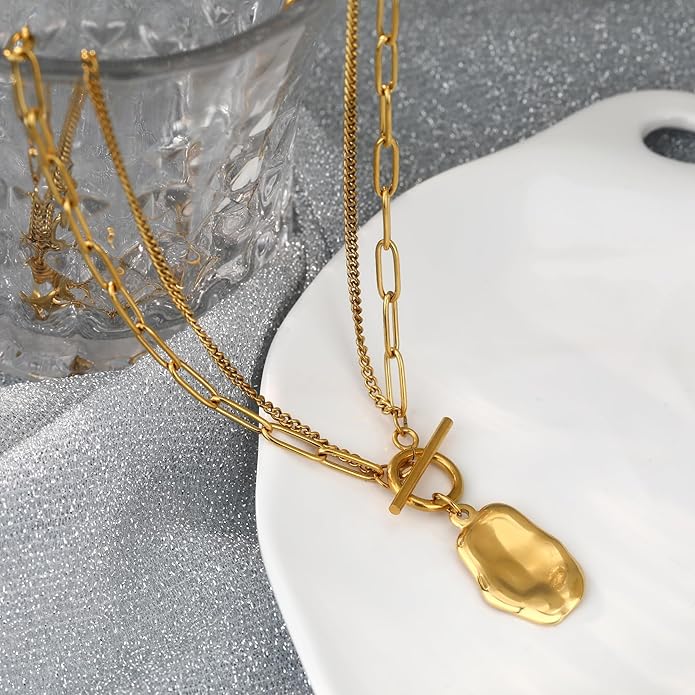 Chunky Gold Necklace for Women, 18K Waterproof Heart Necklace Statement Necklace Gold Charm Necklace Chunky Jewelry Paperclip Chain Choker Gift for Women