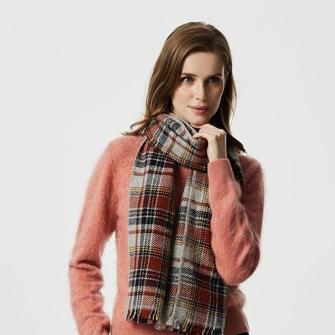 EURKEA 100% Cashmere 2025 Winter Scarf for Women Fringed Edges Warm & Soft Lightweight Solid/Plaid/Two-Tone Free Size