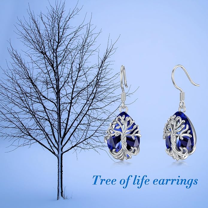TOUPOP Tree of Life Earrings 925 Sterling Silver Family Tree Dangle Drop Earrings Crystal Jewelry Birthday Christmas Gifts for Women Her