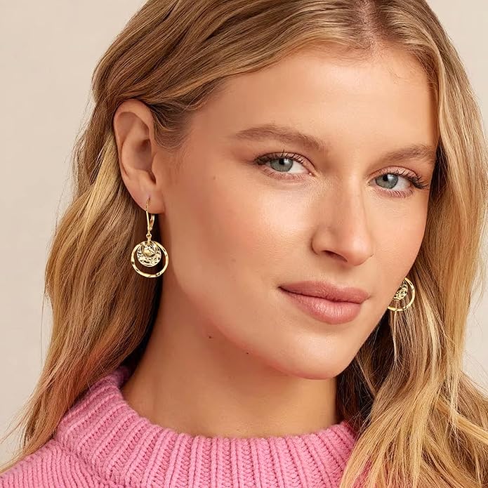 Sterling Silver Disc Leverback Earrings for Women Gold and Silver Circle Drop Dangle Earrings Jewelry Hypoallergenic Hammered Leverback Dangle Earrings for Gifts