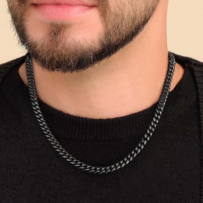 MUSECLOUD Gold Cuban Link Chain for Men Mens Stainless Steel Miami Curb Chains Necklace 5/8mm Thick Real Gold/Silver/Black Plated Diamond Cut Non-Tarnish Jewelry Trendy Christmas Gifts 18-26 Inch