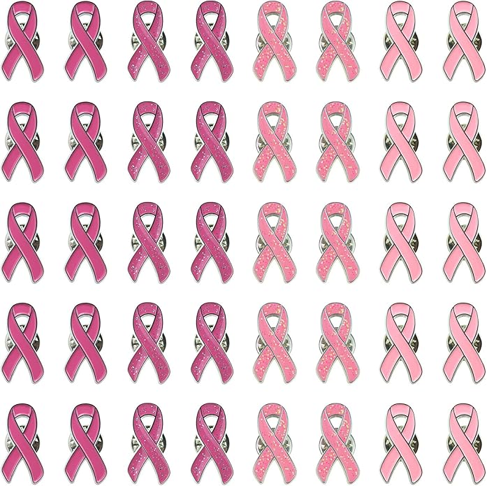 sticro 40 Pieces Pink Ribbon Pin Set Breast Cancer Awareness Enamel Lapel Pins with Glitter Filled, 4 Colors 10 Pcs Each