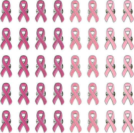 sticro 40 Pieces Pink Ribbon Pin Set Breast Cancer Awareness Enamel Lapel Pins with Glitter Filled, 4 Colors 10 Pcs Each
