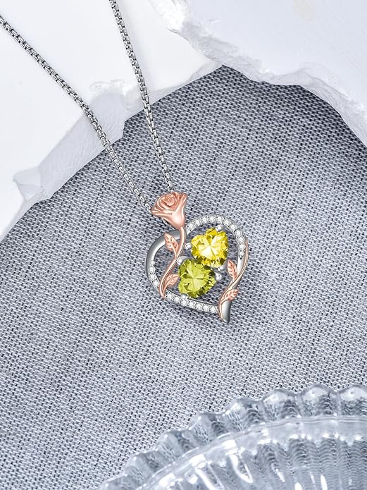 Christmas Gifts for Women Rose Heart Birthstone Pendant Necklace I Love You Forever Jewelry Valentine Mothers Day Birthday Gifts for Women Her Wife Girlfriend