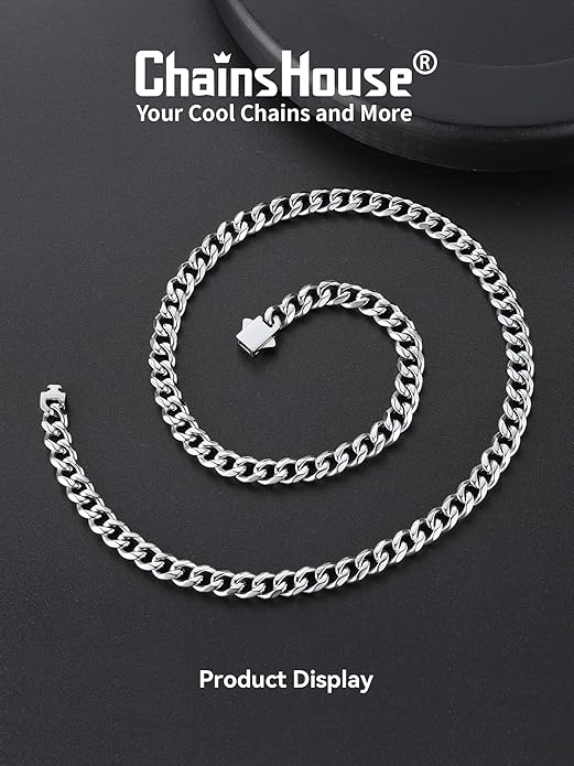ChainsHouse Cuban Chain Necklace for Men, Stainless Steel/Black/Gold Plated Miami Cuban Necklace 6/9/12MM Width 18"-30" Length Hip Hop Jewelry, Send Gift Box