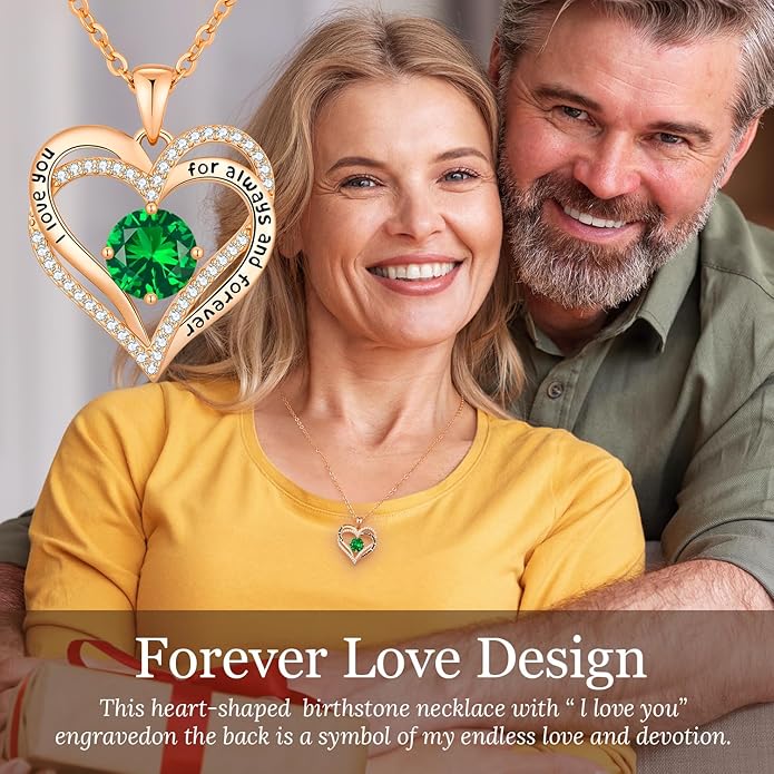 CDE Forever Love Heart Necklaces for Women, Mom, Girlfriend, Wedding Anniversary Birthday Mother Day Christmas Day Gift for Wife Girlfriend Jewelry with Birthstone Pendant