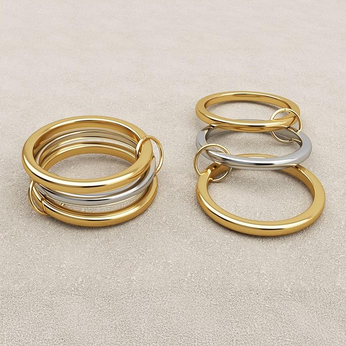IHOKIT Stackable Rings for Women, 18k Gold Rings for Women Non tarnish, Silver Gold Multi Ring Mixed Metals Stack Rings Set,Jewelry Gift for Women
