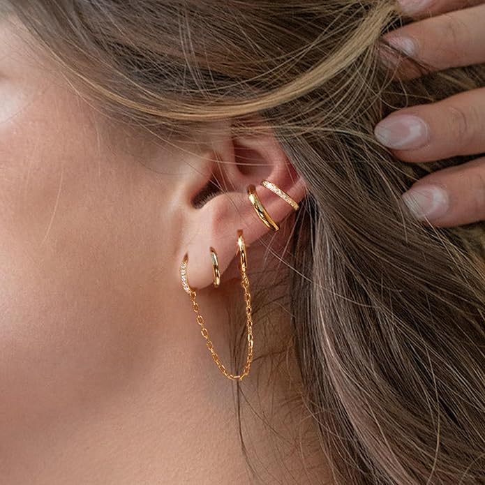Small Gold Hoop Earrings Set for Women, 14K Gold Plated Lightweight Earrings Sets for Multiple Piercing, Hypoallergenic Huggie Gold Hoops Earrings for Women Jewelry