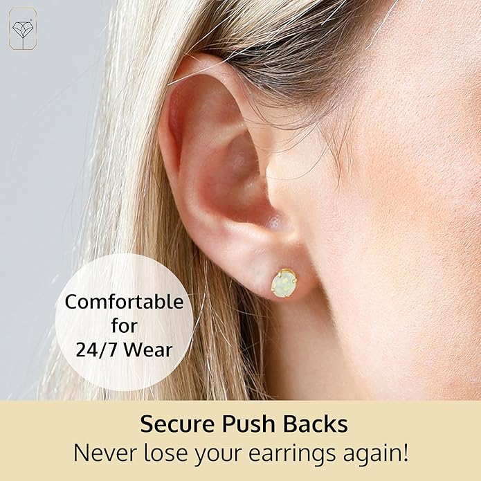 14k Gold Oval Stud Earrings for Women with Push Backs | 7x5mm Gemstone Birthstone Earrings | Real 14 Karat Gold Earrings Studs | Hypoallergenic Gemstone Stud Earrings for Women by MAX + STONE