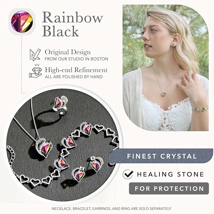 Leafael Infinity Love Heart Link Bracelets, Birthstone or Healing Stone Crystal Bracelet for Women, Silver Tone Jewelry Gifts for Her, 7-inch Chain and 2-inch Extender