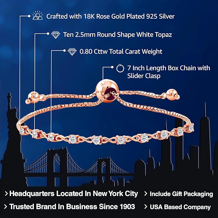 Gem Stone King Round Gemstone Birthstone Tennis Bracelet For Women | 925 Sterling Silver | 2.5MM Round | Fits Up To 9 Inch Wrist | Adjustable Bolo Bracelet For Women | Easy-On Easy-Off