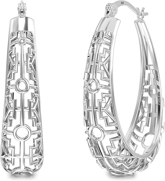 LeCalla 925 Sterling Silver Hoop Earrings | Women's Filigree Hoop Earrings | Openwork Mesh Filigree Cut Earring | Lightweight & Hypoallergenic Vintage Hoop Earrings for Women