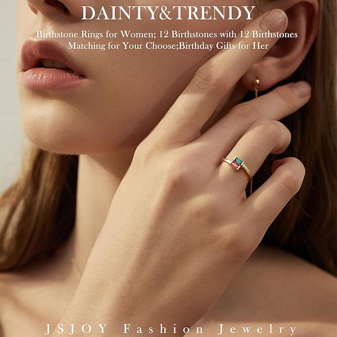 JSJOY Birthstone Rings for Women Dainty Emerald Blue Ring Birthday Gifts for Mom Her Gemstones CZ Ring for Teens Gold Rings That Don't Tarnish Adjustable Ring Jewelry Gifts