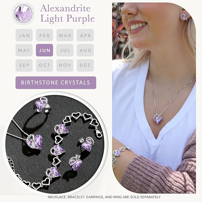 Earrings for Women, Mothers Day Gift for Mom, Heart Birthstone Crystal Stud Earring, Silver Plated Birthday Jewelry