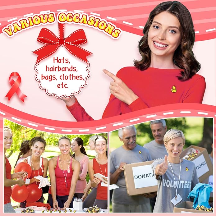 Tondiamo Red Ribbon Pins Bulk Heart Awareness Lapel Pins Heart Disease Brooches Hiv Aids Awareness Brooches for Doctors Charity Fundraising Red Ribbon Week Supplies