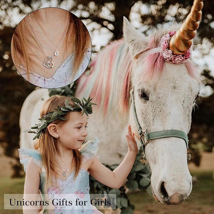Hidepoo Unicorn Necklace Gifts for Girls - Colorful CZ Heart Pendant Initial Unicorns Necklaces for Teens Little Girls Jewelry Birthday Gift for Girl Daughter Granddaughter Niece