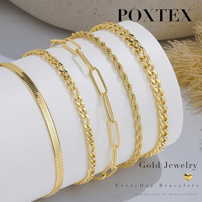 Gold Bracelets for Women Non Tainish,Dainty Bracelets Stack for Women Trendy, Gold Plated Cuff Bracelets Stack With Beaded Cuban Paperclip Snake Rope Bangle Hand Chain Jewelry Gifts for Women