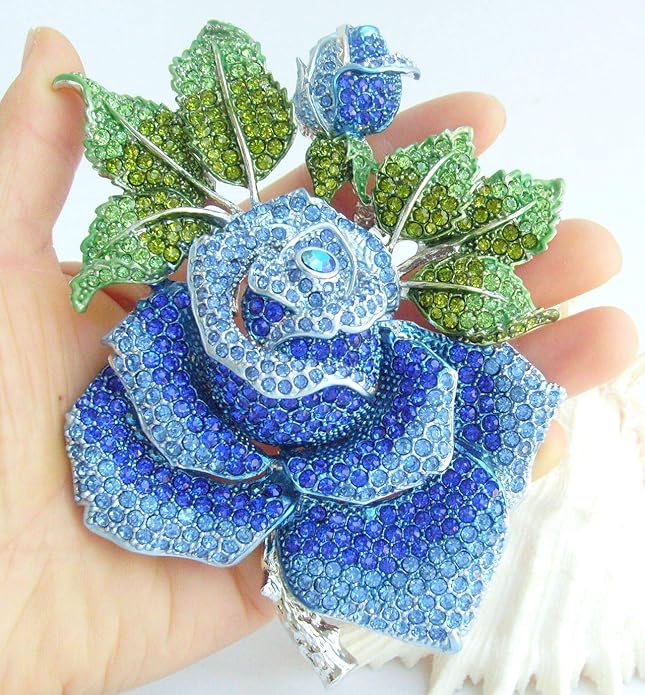 Gorgeous Wedding 5.32" Big Rose Flower Brooch Pin Austrian Crystal Pendant BZ2994