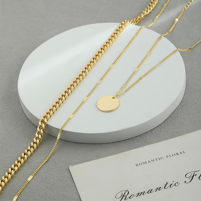 14K Gold Plated Layering Necklaces For Women Gold Necklace Set, Cuban Link, Snake Chain, Paperclip Layered Chains, Twisted Rope and Twisted Chain, Trendy Layering Necklace