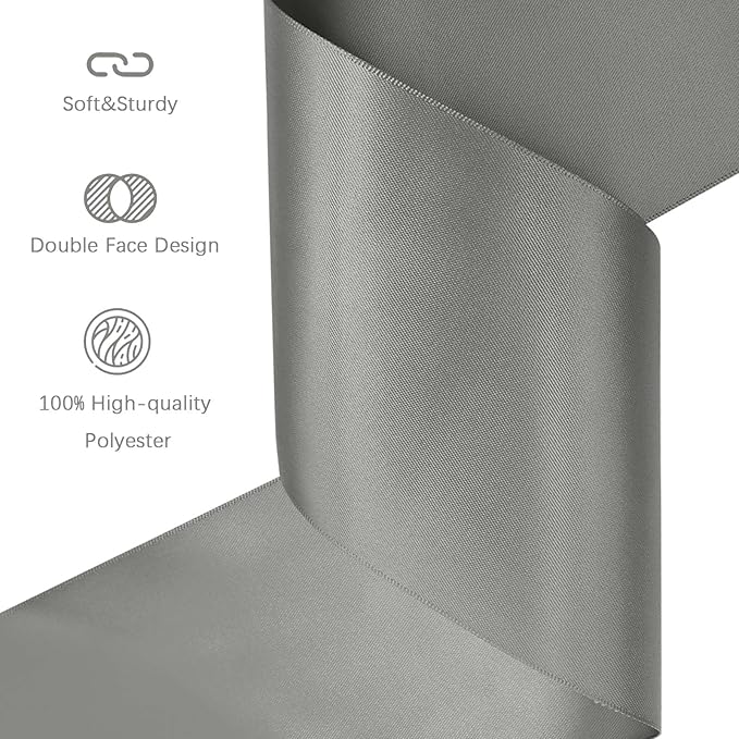 LEEQE Silver Satin Ribbon 4 inch X 15 Yards Polyester Ribbon for Gift Wrapping Very Suitable for Weddings Party Hair Bow Invitation Decorations and More