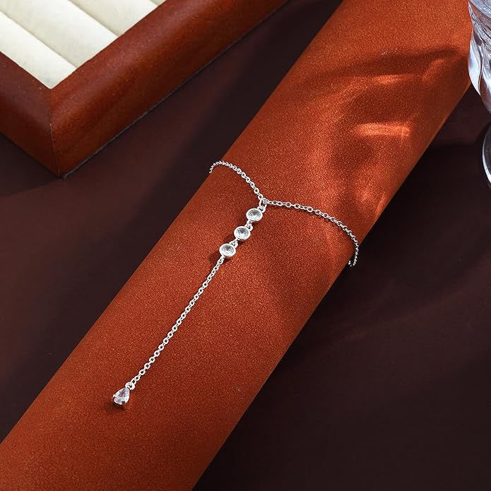 Lariat Gold Necklaces for Women Trendy Dainty Long Necklace 14k Gold Plated/Silver Layered Drop Beaded Chain Necklaces Y-shaped Pendant Necklace Simple Gold Jewelry Gifts
