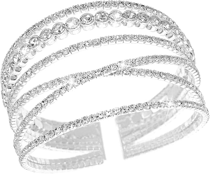 Suyi Rhinestone Bracelet for Women Silver Multilayer Cuff Bracelet Craystal Braidal Bracelets