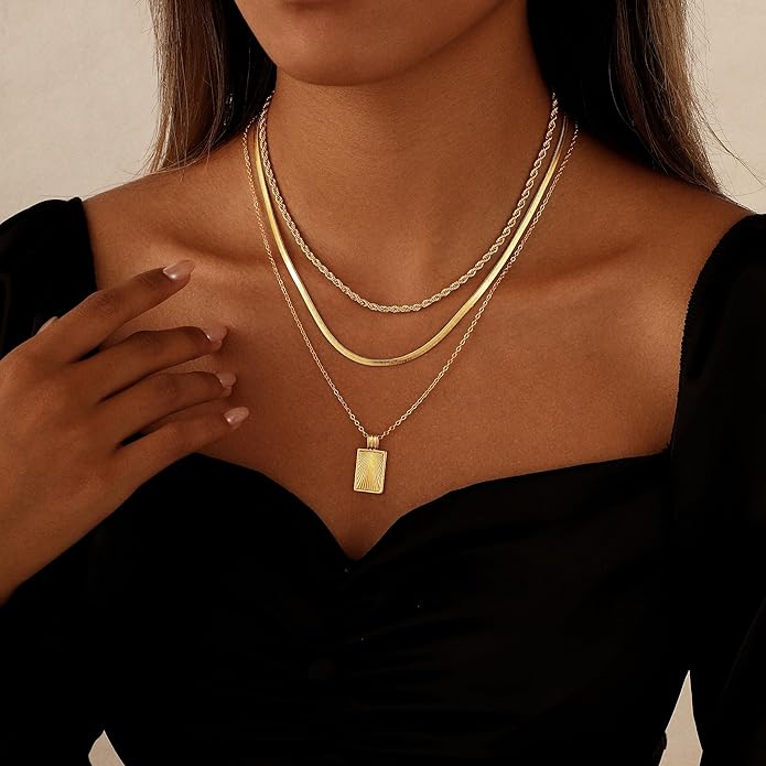 Layered Necklaces for Women 14K Gold Plated Stack Circle Pendant Trendy Long Chain Stackable Handmade Coin Necklace Set Dainty Gold Stacked Jewelry Gifts