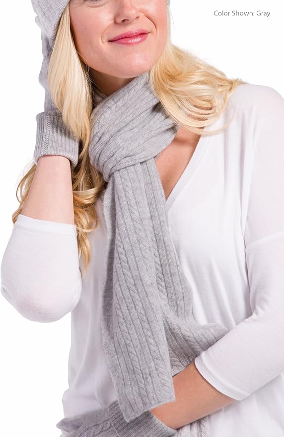 Fishers Finery Women's Cozy Cashmere Cable Knitted Winter Scarf | Black Label Box