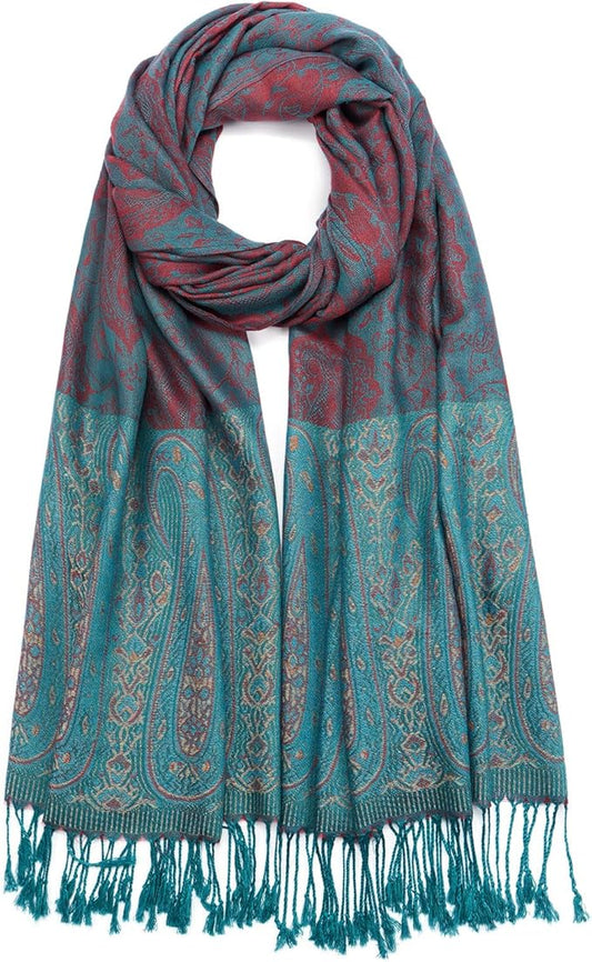 QIUTIMIY Paisley Pashmina Shawl Wrap Women Reversible Vintage Jacquard Pashmina Rave Scarf with Fringe for Evening, Wedding
