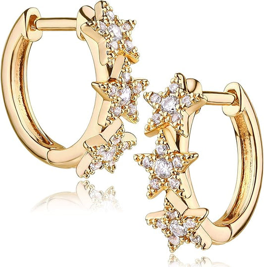 Gold Huggie Hoop Earrings 14K Gold Plated Dainty Chunky Thick Hoop Diamond Cubic Zriconia Inlay Sleeper Tiny Delicate Boho Beach Simple Hypoallergenic Jewelry Gift for Her