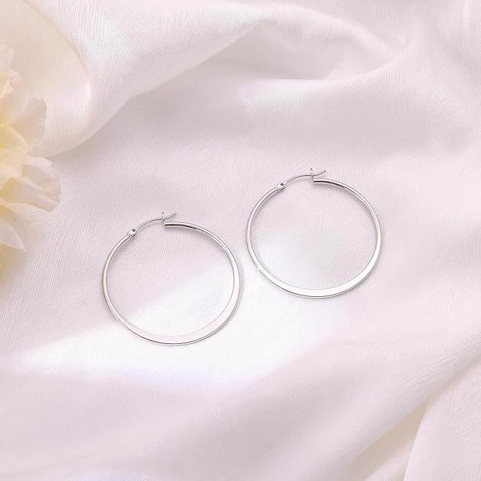 Gacimy Flattened 14K Gold Plated Hoop Earrings for Women, 14K Real Gold Plated Hoops with 925 Sterling Silver Post,Hypoallergenic Lightweight Earring
