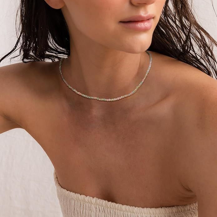JSJOY Tiny Crystal Beaded Choker Necklaces for Women Colorful Beaded Necklace Dainty Choker Necklaces Simple Boho Jewelry Gifts for Teens Handmade Bead Necklaces Gifts