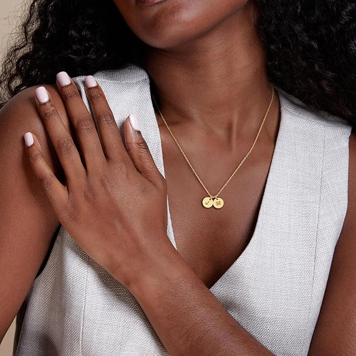 Turandoss Gold Initial Necklaces for Women - Dainty 14K 14K-Gold-Plated Layered Two Letter A-Z Stack Disc Initial Necklace Trendy, Birthday Personalized Gifts for Women Teen Girls Jewelry