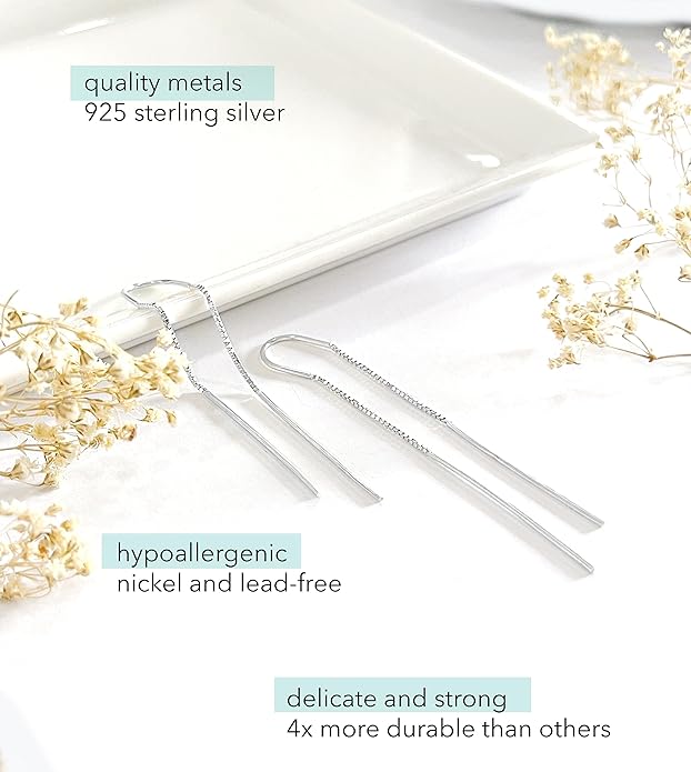Altitude Boutique Threader Chain Earrings for Women | Gold Vermeil or Sterling Silver Long Dangle Earrings | Gold Drop Earrings Long Chain Earrings for Women, Dangle Earrings