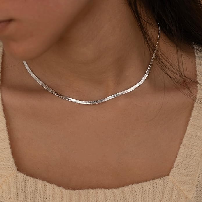 CHESKY Gold Necklace for Women-14K Gold Plated/Sterling Silver Plated Snake Chain Necklace Dainty Simple Chunky Herringbone Necklace Choker Necklaces Jewelry for Women