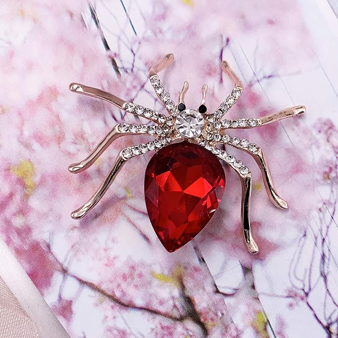 SELOVO Spider Scarf Brooch Pin Broach Crystal Jewelry Rose Gold Tone