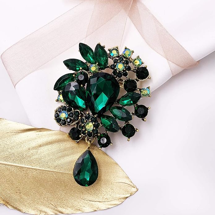 LAXPICOL Vintage Wedding Bridal Big Blue Crystal Rhinestone Tear drop Brooch Pin for Women