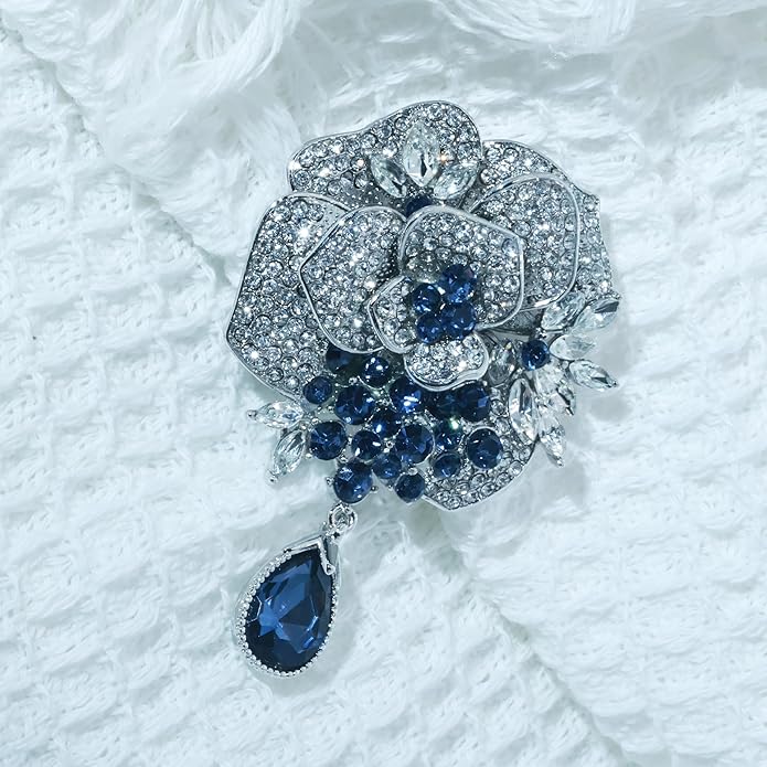 Vintage Botanical Flower Brooch for Women - An elegant crystal - inlaid metal pin accessory suitable for dresses, jackets, and scarves