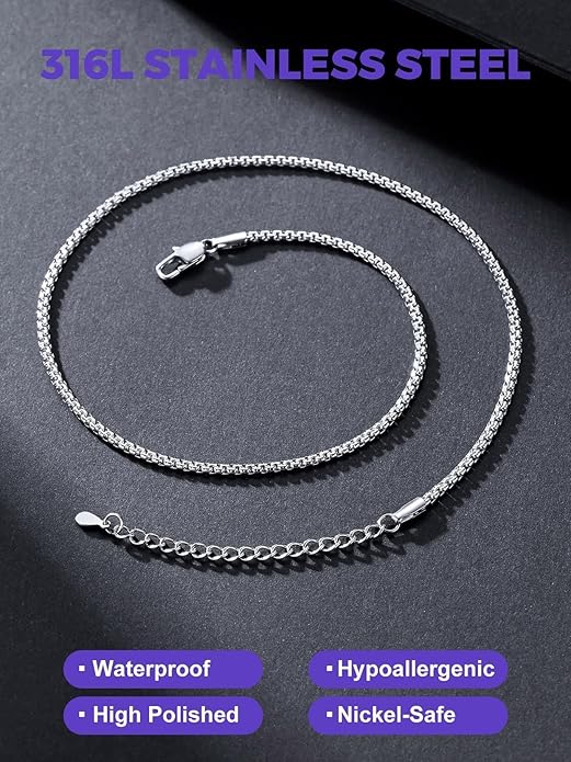 Richsteel Stainless Steel Mens Flat Link Chain Necklace, Black/Gold/Steel Chain for men, 2mm/4mm/6mm Width, No Tarnish & Hypoallergenic Hip Hop Jewelry, 18"-30" Length
