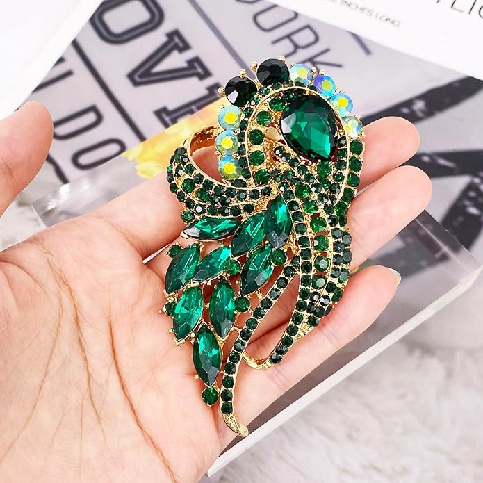 LAXPICOL Vintage Clear Austrian Crystal Elegant Flower Bouquet Wing Brooch for Women