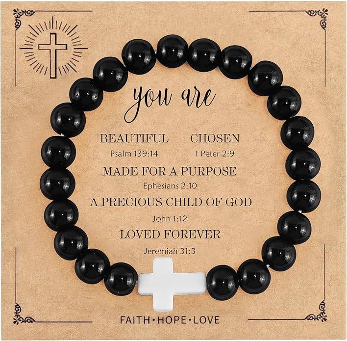 VIBILIA Cross Beaded Bracelets for Women, Inspirational Natural Heart Religious Bracelets for Women, Birthday Christian Gifts for Women on Thanksgiving Christmas Gifts