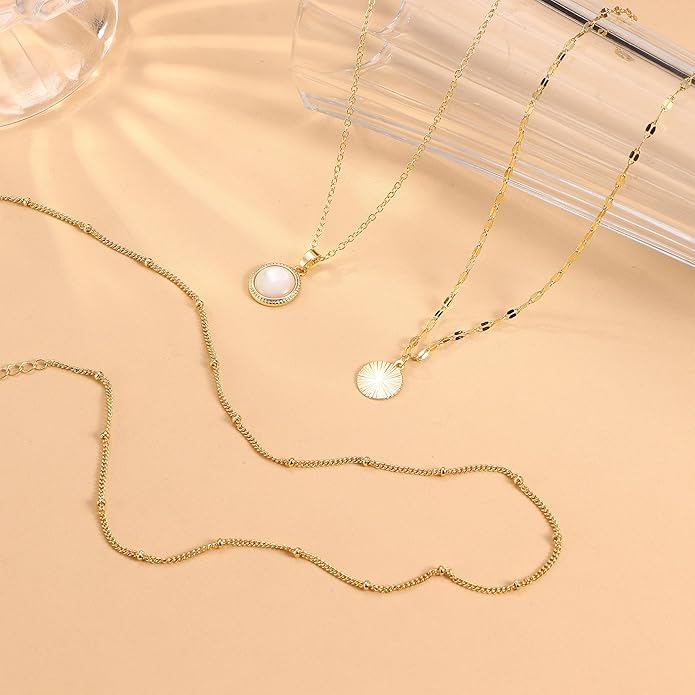 Kakonia Layered Gold Necklace for Women 14K Gold Plated Pendant Necklace Set Gold Necklace Satck Dainty Gold Chain Trendy Jewelry for Women