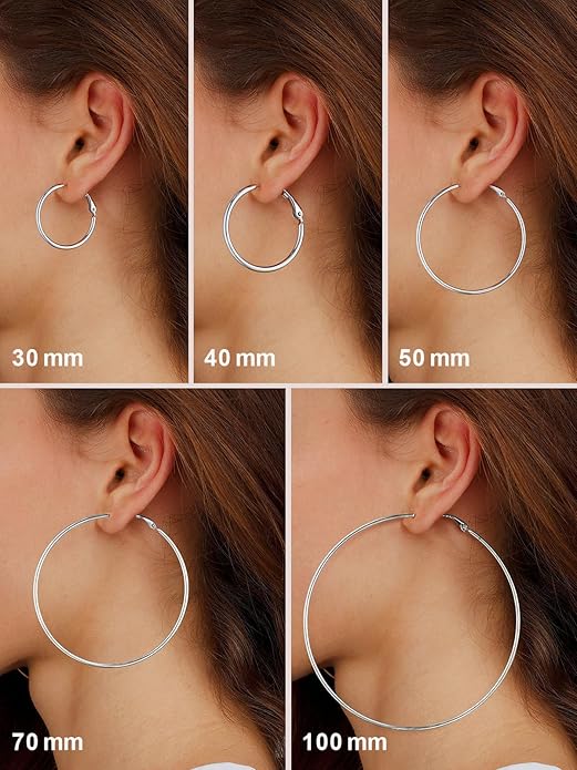 FOCALOOK 14K Gold Plated Lightweight Large Hoops| 2mm Thin Hoop Earrings for Women 30/40/50/70/100mm